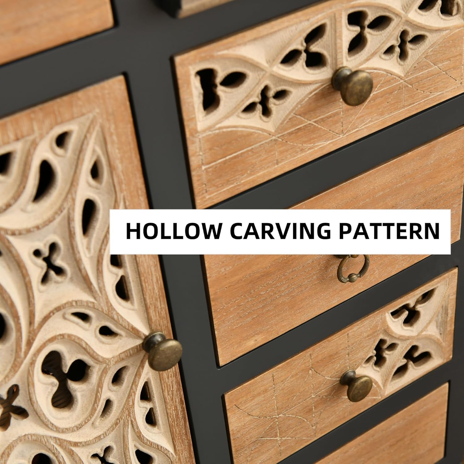 Farmhouse Accent Chest with Carved Door and 5-Drawers, Vintage Storage Cabinet Modern Dresser for Living Room, Entryway, Hallway, Multi-Drawer Organizer, Natural and Deep Blue. ( Damage see the pictures)